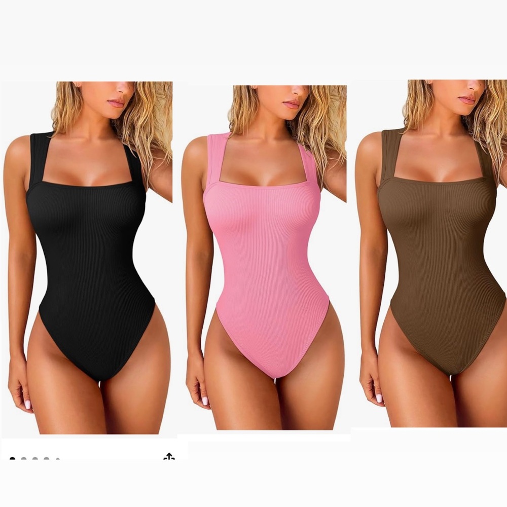 Women's Bodysuits 3 Piece Set - Black, Brown, Pink